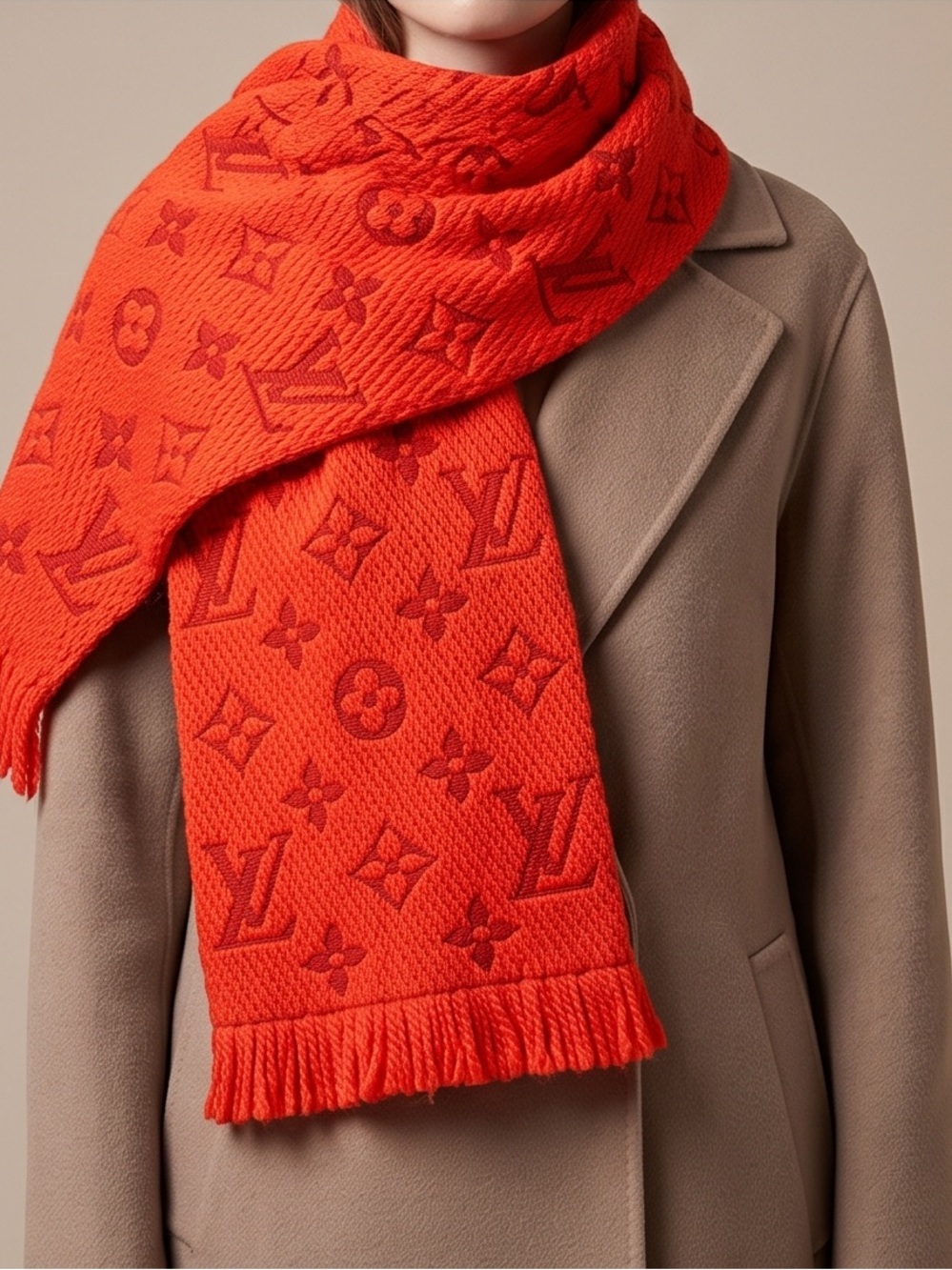 Louis Vuitton Bright Red/Orange Jacquard Monogram Scarf